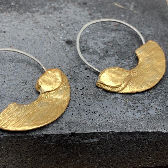 Matana handmade geometric silver / gold earrings - Picture 6 of 7